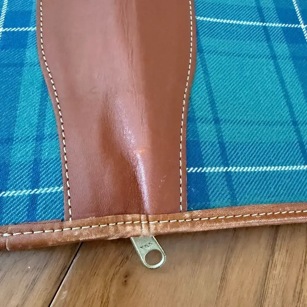 Vintage Laura Ashley Planner Plaid Fabric Leather Binding Zip Padfolio 13 x 10